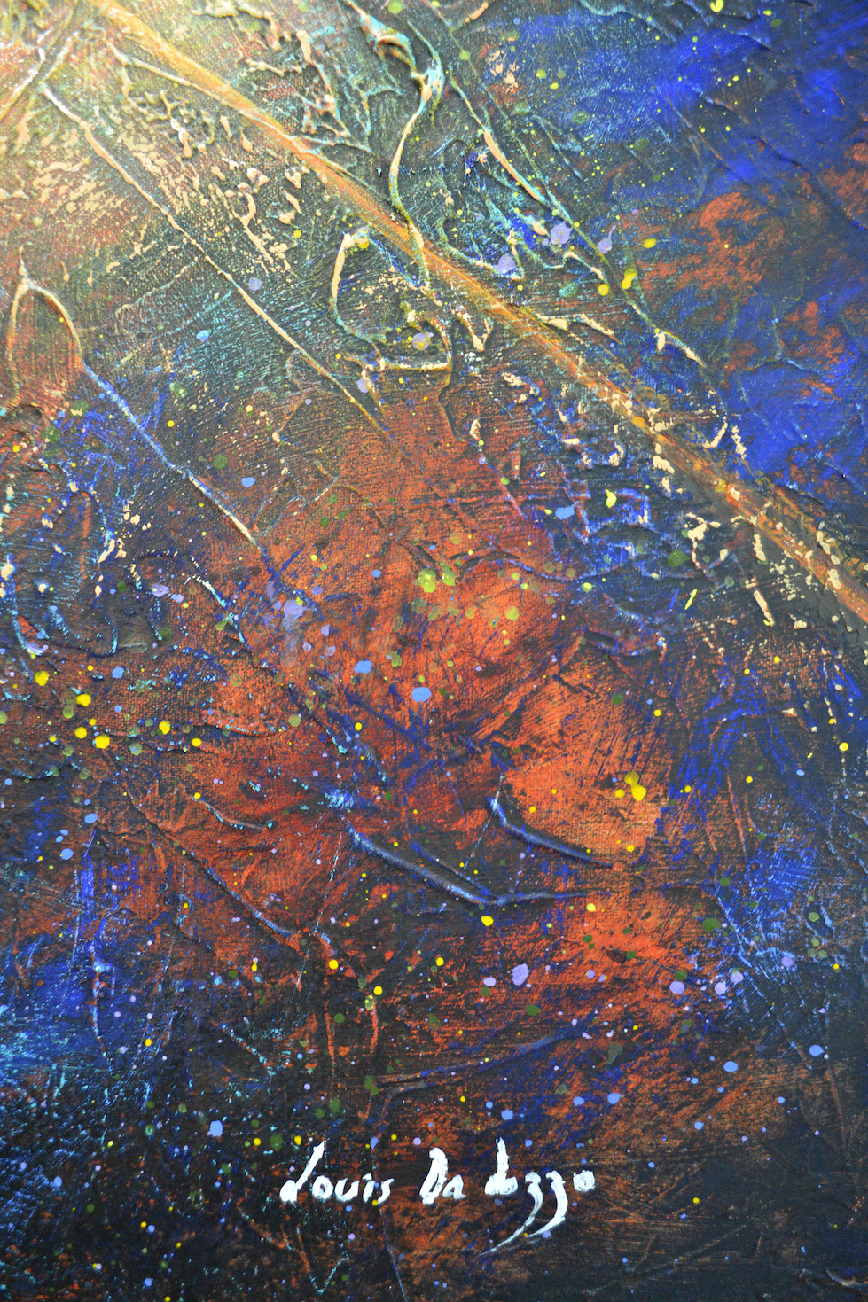 Close Up Signature Of Acrylic Painting "Cape Leveque Aerial View 2" By Louis Dalozzo