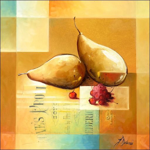 Lamina Still Life Canvas Print "Cherries & Pears" by Judith Dalozzo