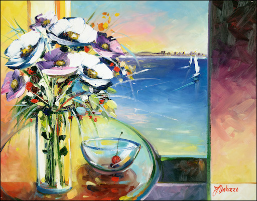 Floral Still Life "Last Cherry by The Harbour" Original Artwork by Judith Dalozzo