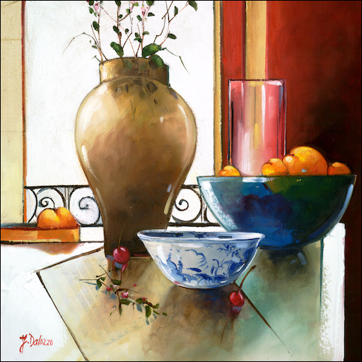 Symphony Still Life "China Bowl with Fruits" Original Artwork by Judith Dalozzo