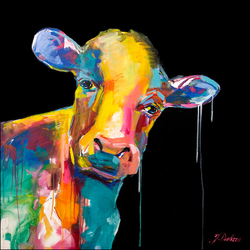 Fluro Animal Canvas Print "Cows with Attitude 1" by Judith Dalozzo