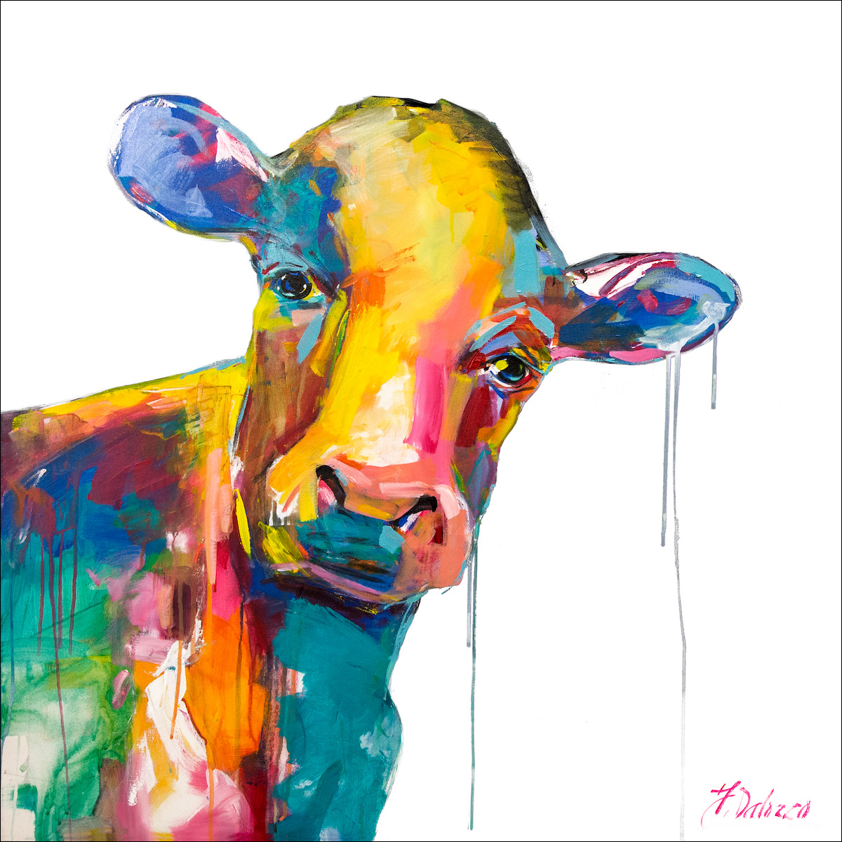 Fluro Animal Animal "Cows with Attitude 1" On White Variant From Judith Dalozzo Artwork