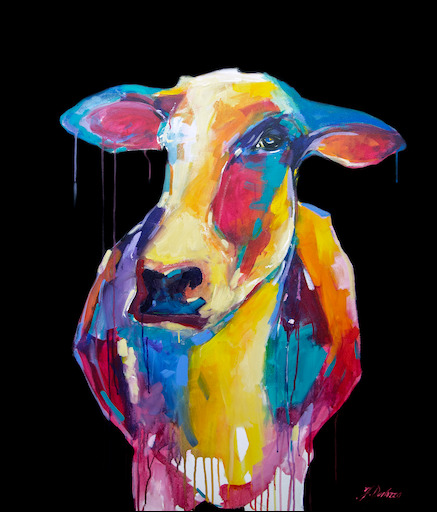 Fluro Animal Canvas Print "Cows with Attitude 4" by Judith Dalozzo