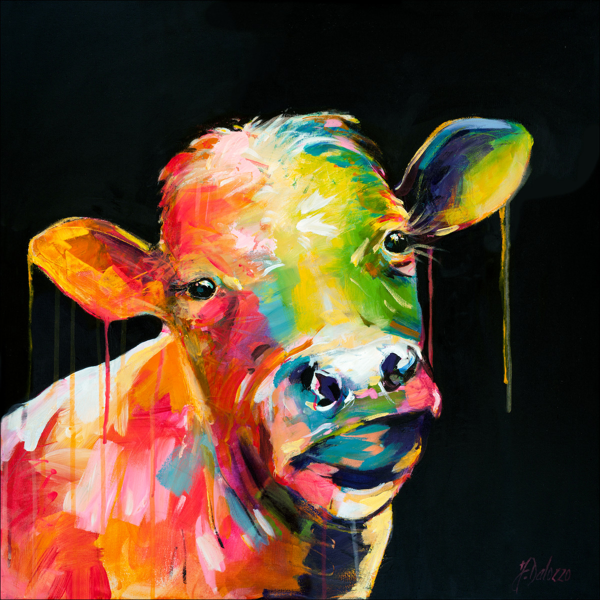 Fluro Animal Animal "Cows with Attitude 5" Original Artwork by Judith Dalozzo
