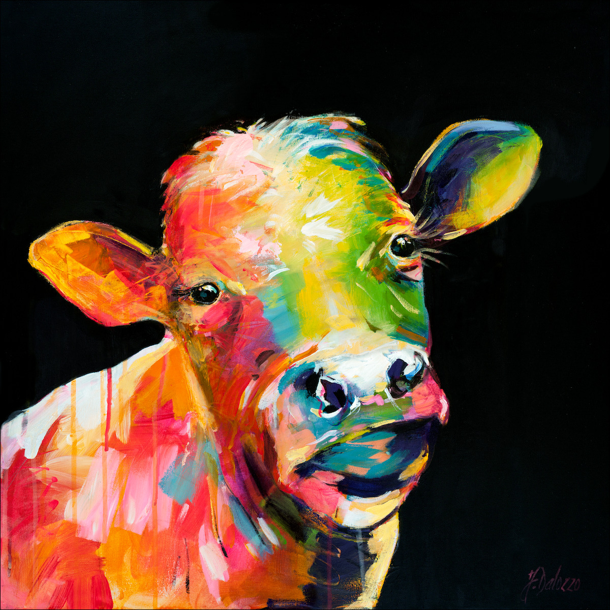 Fluro Animal Animal "Cows with Attitude 5" No Drip Variant From Judith Dalozzo Artwork