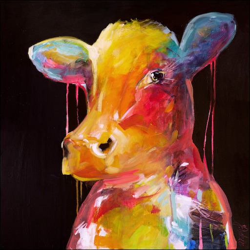 Fluro Animal Canvas Print "Cows with Attitude 6" by Judith Dalozzo
