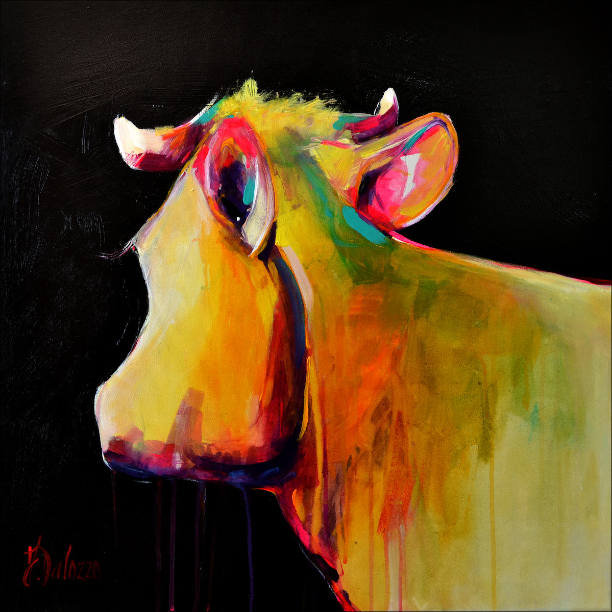 Fluro Animal Animal "Cows with Attitude 8" Original Artwork by Judith Dalozzo