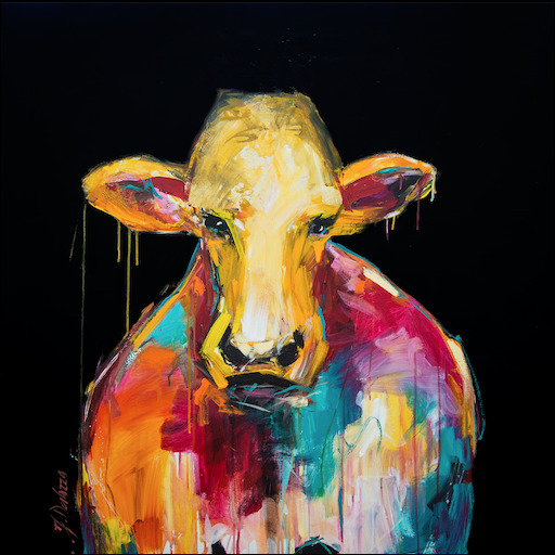 Fluro Animal Canvas Print "Cows with Guns 1" by Judith Dalozzo