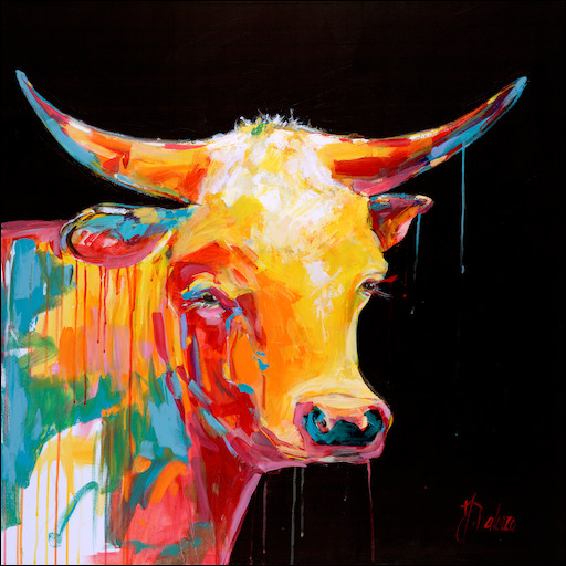 Fluro Animal Animal "Cows with Guns 3" Original Artwork by Judith Dalozzo