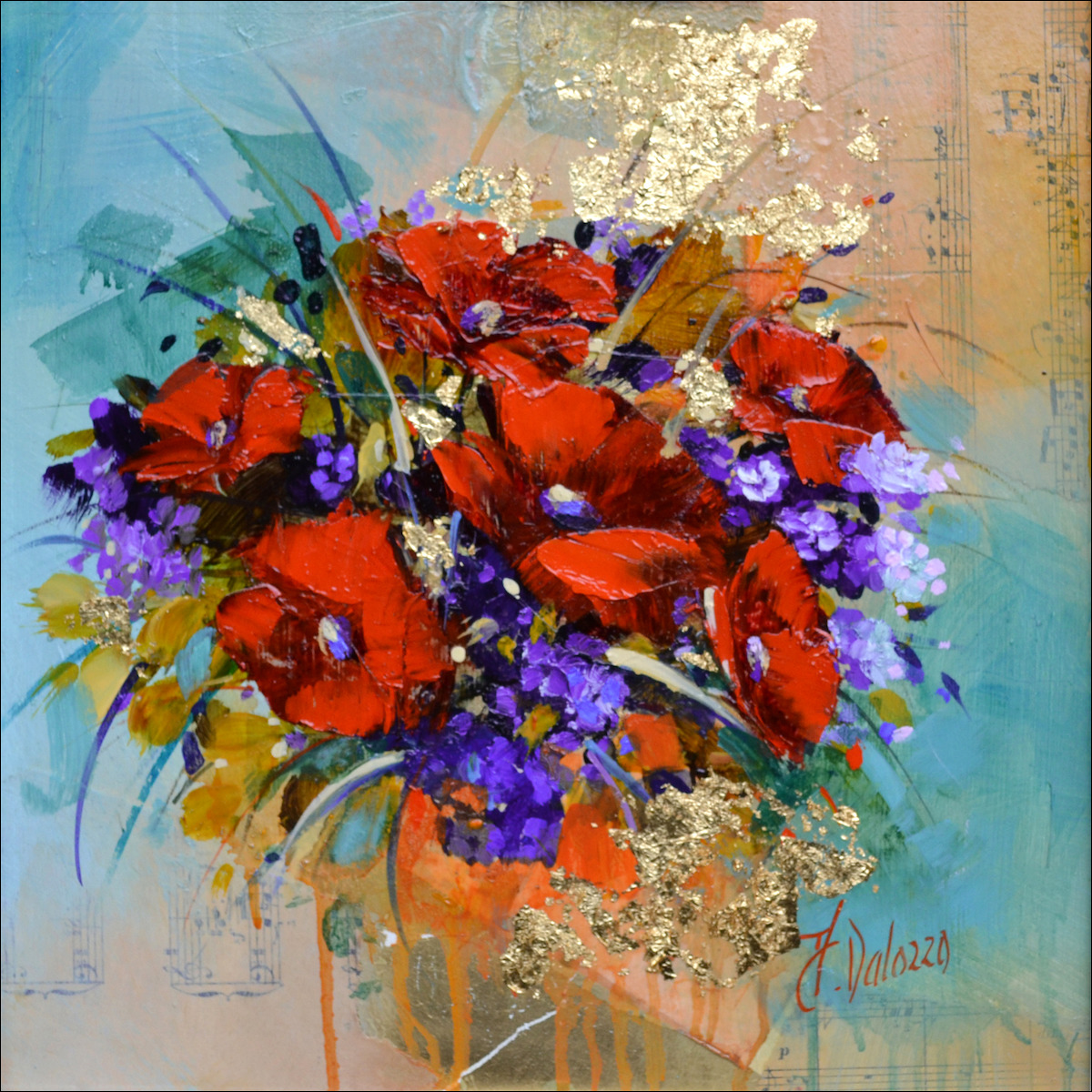 Floral Still Life "Crimson Bouquet" Original Artwork by Judith Dalozzo