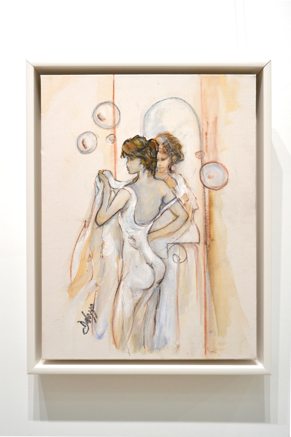 Framed Front View Of Nude Painting "Date Night" By Lucette Dalozzo