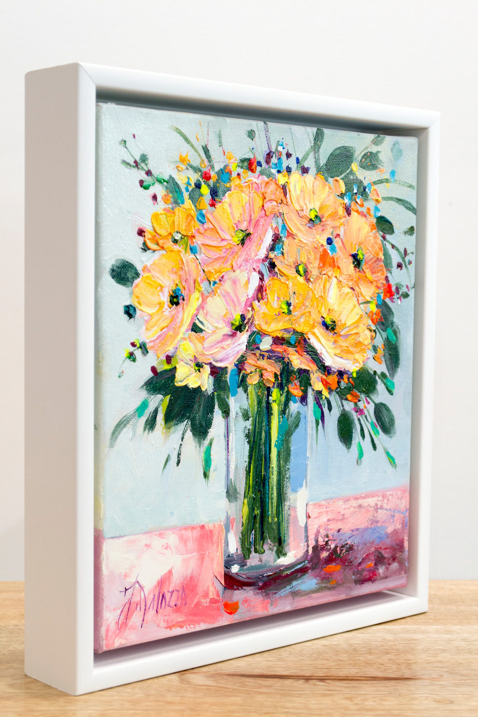 Framed Side View Of Still Life Painting "Daydreaming Bouquet" By Judith Dalozzo