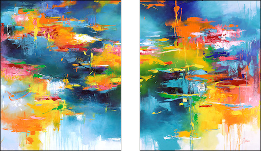 Impulsion Abstract "Deep Blue" Diptych Original Artwork by Judith Dalozzo