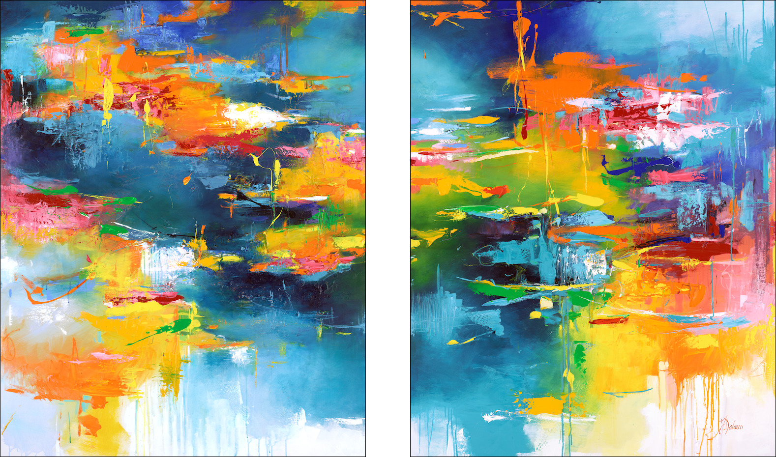 Impulsion Abstract Canvas Print "Deep Blue" Diptych by Judith Dalozzo