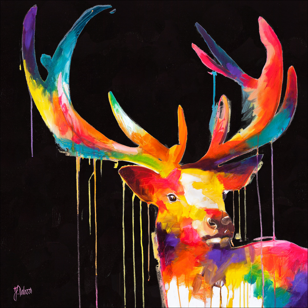 Fluro Animal Animal "Deer Me" On Black Variant From Judith Dalozzo Artwork