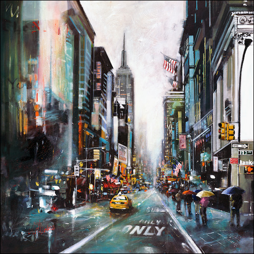 New York Cityscape "Down 5th Ave to The Empire State Building" Original Artwork by L&J Dalozzo