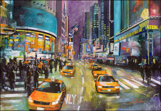 New York Cityscape Canvas Print "Down 5th Ave to Time Square" by L&J Dalozzo