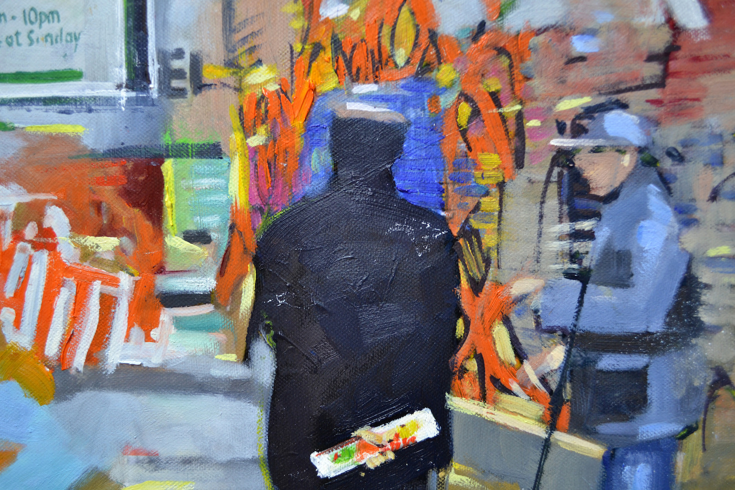 Close Up Detail 1 Of Oil Painting "Downtown NYC" By Judith Dalozzo
