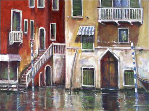 Italy Cityscape Canvas Print "Early Start Venice" by Lucette Dalozzo