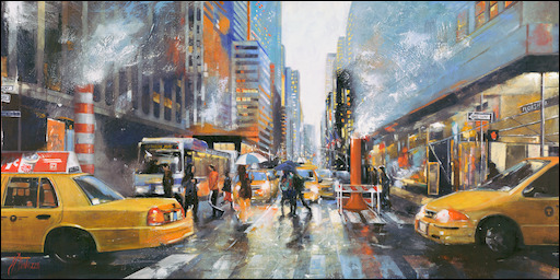 New York Cityscape "East 50th Street" Original Artwork by Judith Dalozzo