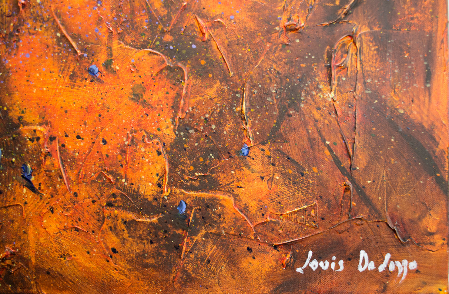 Close Up Signature Of Acrylic Painting "Edge of The Simpson Desert" By Louis Dalozzo