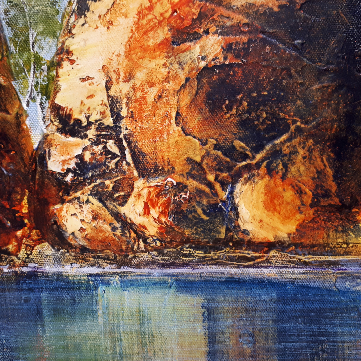 Close Up Detail Of Acrylic Painting "Ellery Creek Gorge" By Louis Dalozzo