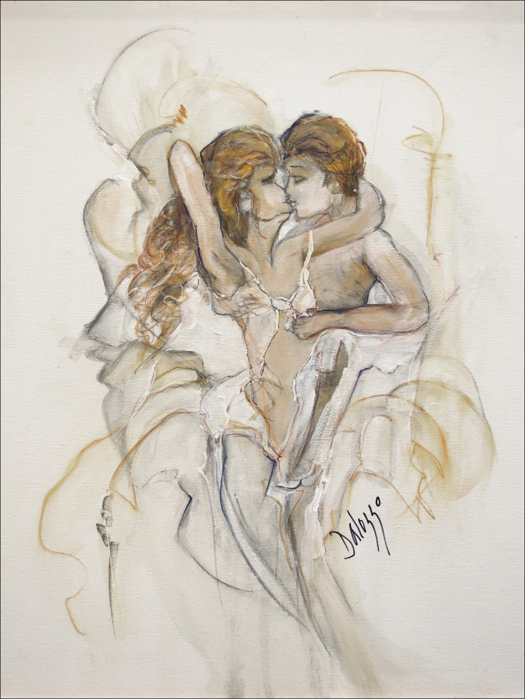 Sensuality Nude "Embrace" Original Artwork by Lucette Dalozzo