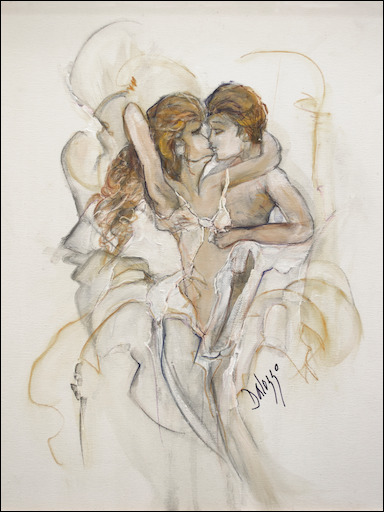 Sensuality Nude Painting "Embrace" by Lucette Dalozzo