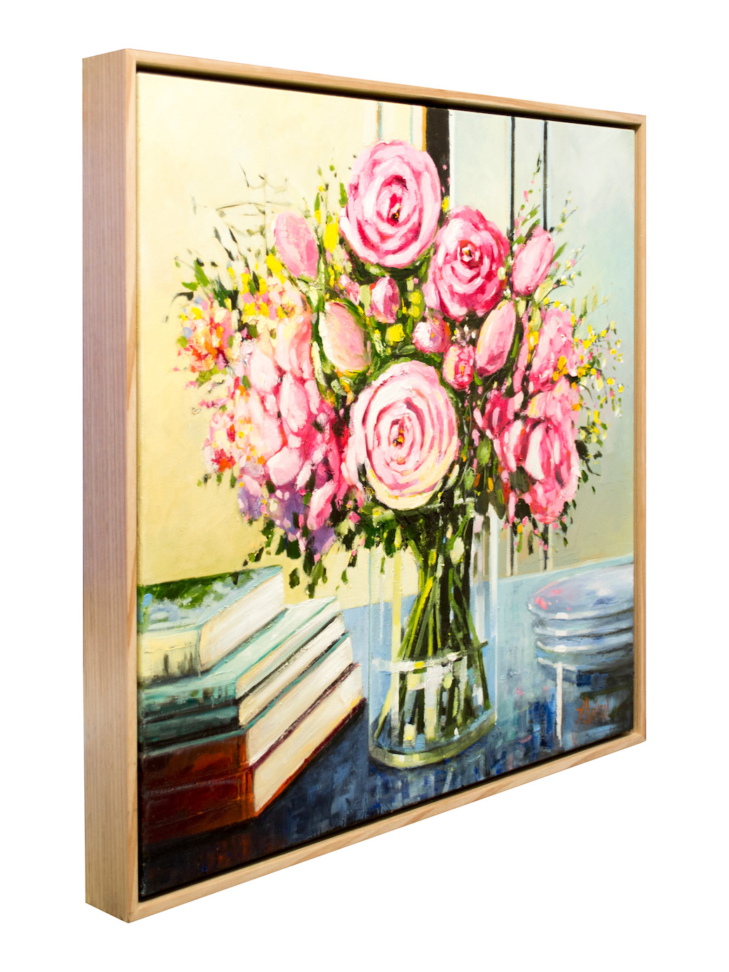 Framed Side View Of Still Life Painting "Embracing The Simple Things in Life" By Judith Dalozzo