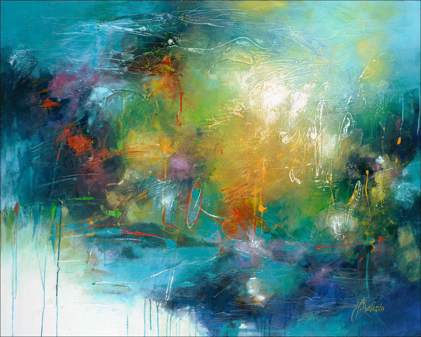Impulsion Abstract "Emerald Lakes" Original Artwork by Judith Dalozzo
