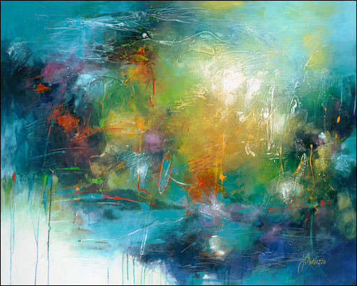 Impulsion Abstract Canvas Print "Emerald Lakes" by Judith Dalozzo