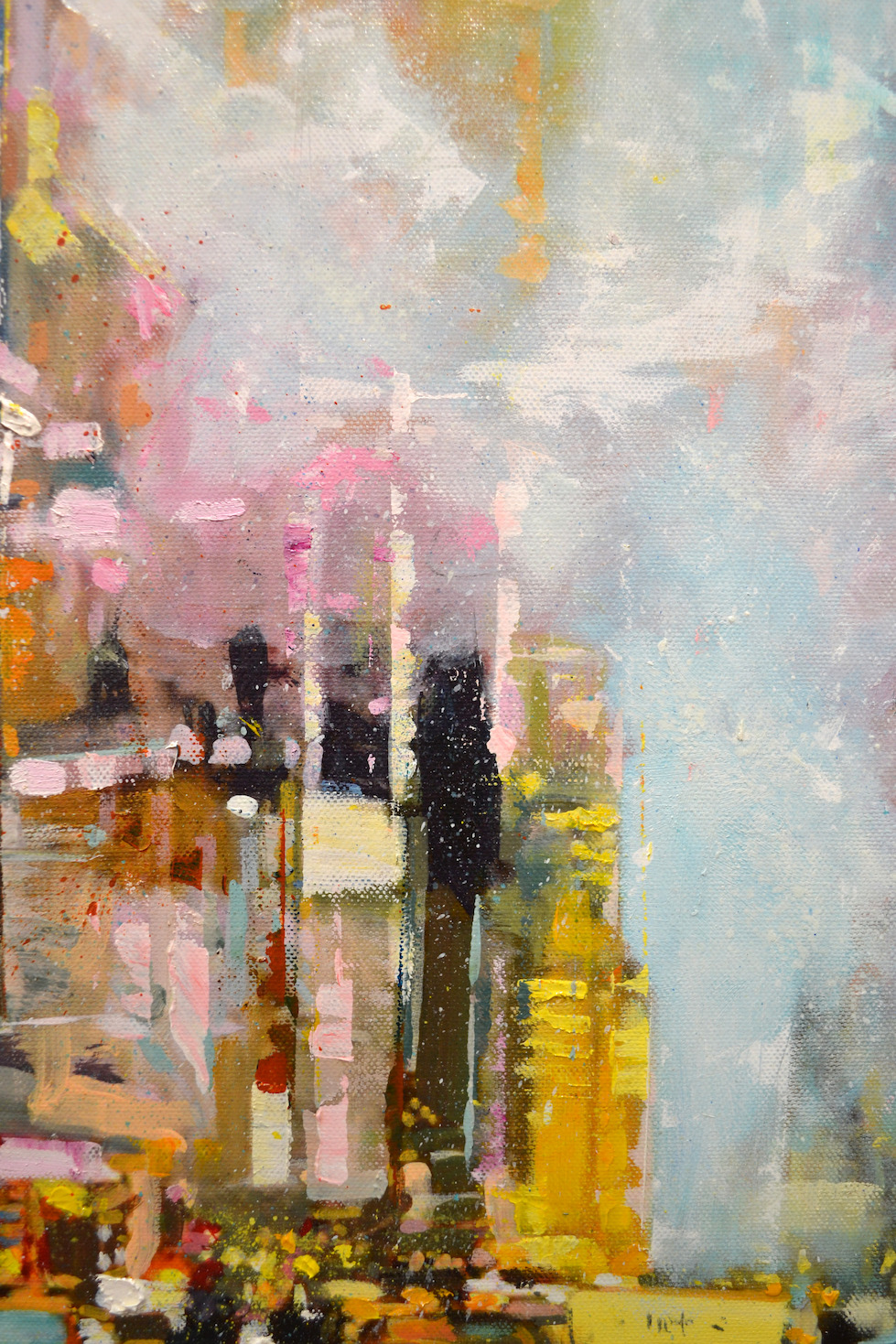Close Up Detail 5 Of Acrylic Painting "Empire State Building from 5th Ave" By Judith Dalozzo