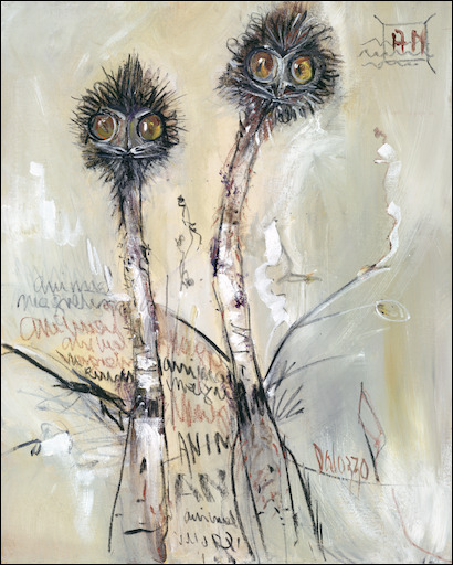 Animal Magnetism Postcard "Emus" by Lucette Dalozzo