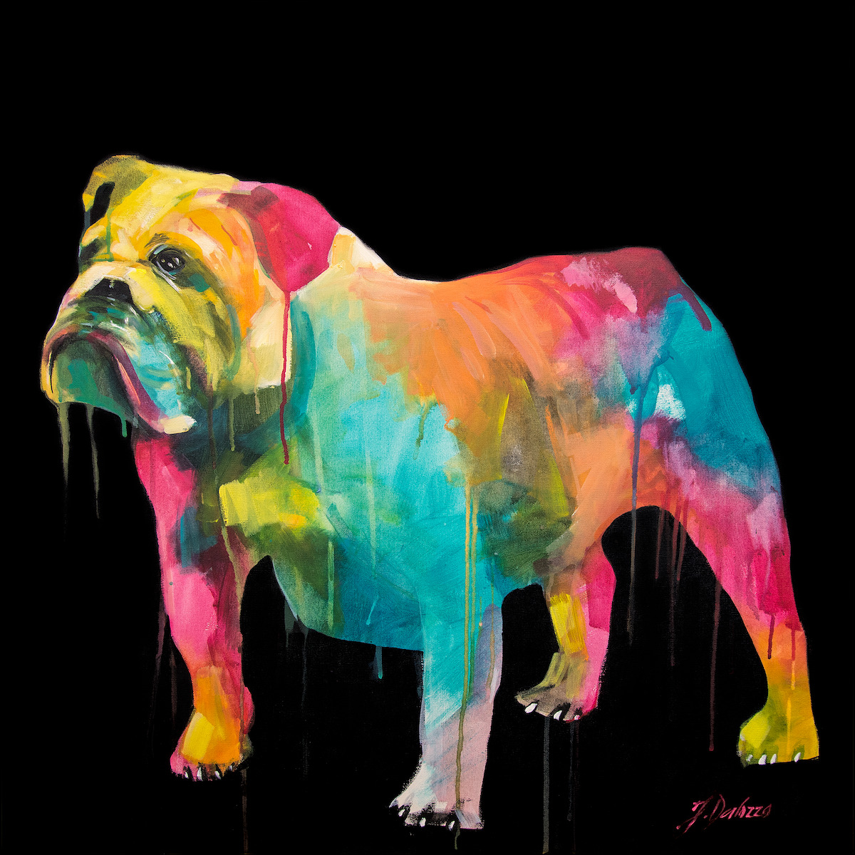 Fluro Animal Animal "English Bulldog" Original Artwork by Judith Dalozzo