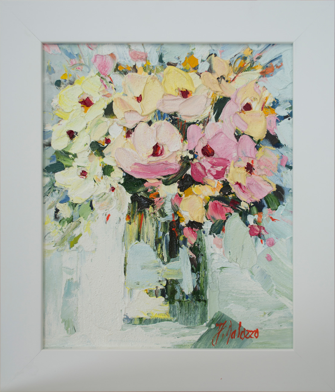 Framed Front View Of Still Life Painting "Eternal Bloom" By Judith Dalozzo
