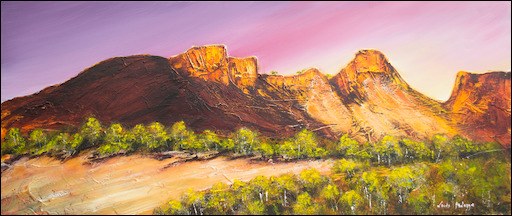 Water Reflection Landscape Painting "Evening Glow Rainbow Valley Central Australia" by Louis Dalozzo