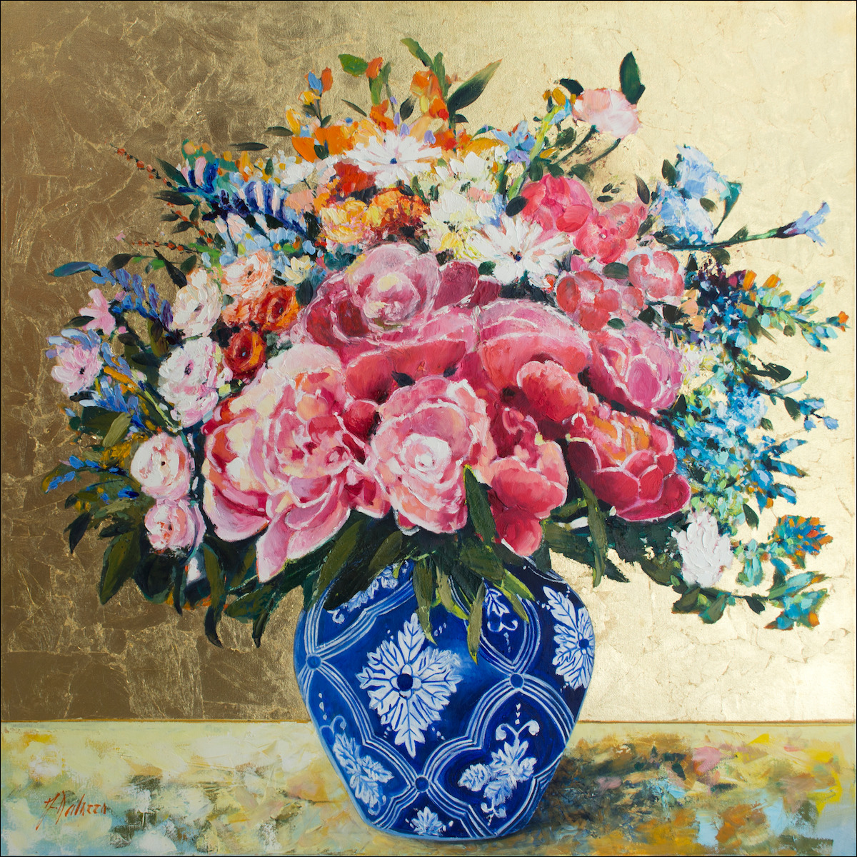 Floral Still Life "Everlasting Peonies" Original Artwork by Judith Dalozzo