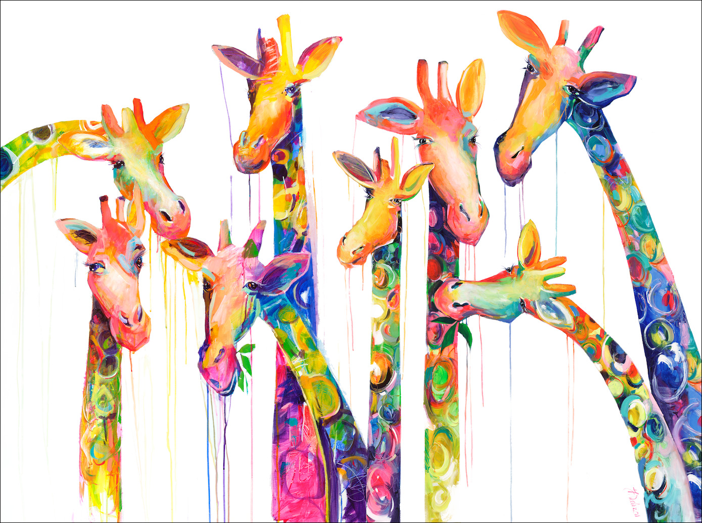 Fluro Animal Animal "Family Gathering" Extended Horizontal Variant From Judith Dalozzo Artwork