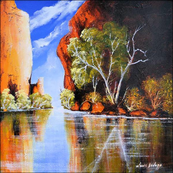 Water Reflection Landscape "Finke River Reflections" Original Artwork by Louis Dalozzo