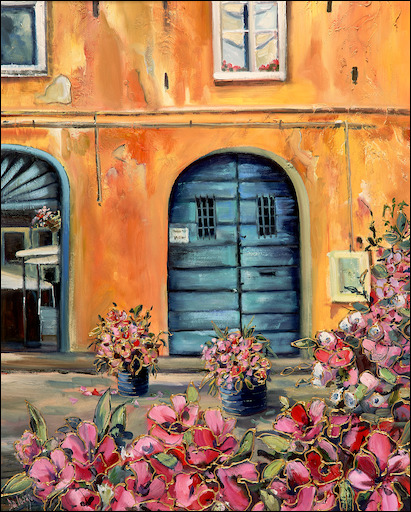Italy Cityscape "Flower Market Lucca" Original Artwork by Lucette Dalozzo