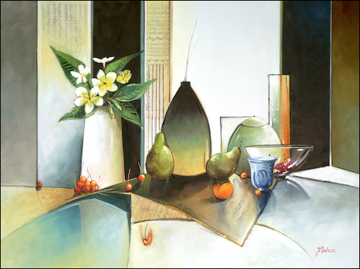 Symphony Still Life "Frangipanis and Pears" Original Artwork by Judith Dalozzo