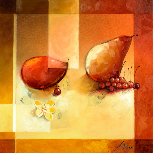 Lamina Still Life Canvas Print "Frangipanis and Pears Study" by Judith Dalozzo