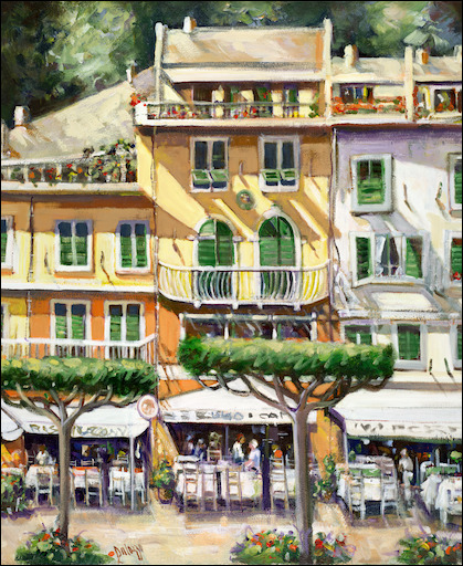 Italy Cityscape "Al Fresco Portofino" Original Artwork by Lucette Dalozzo