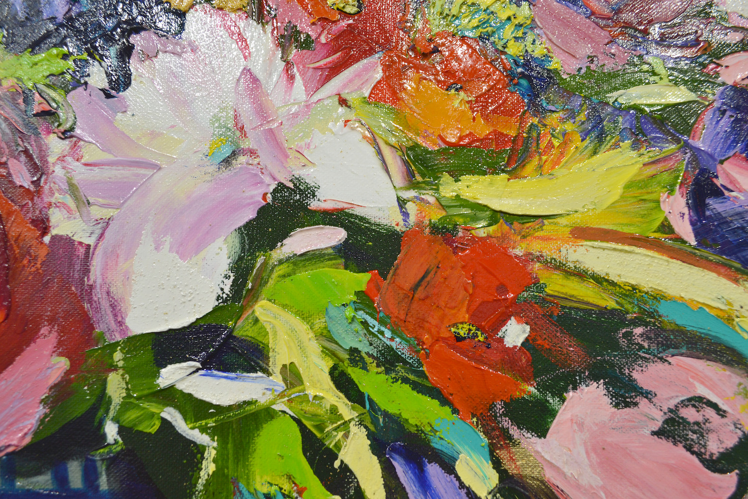 Close Up Detail 2 Of Oil And Gold Leaf Painting "Garden Spiral Vase Bouquet" By Judith Dalozzo