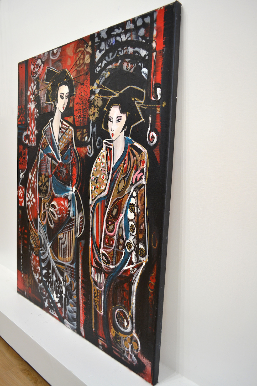 Side View Of Figure Painting "Geisha Red 5" By Lucette Dalozzo