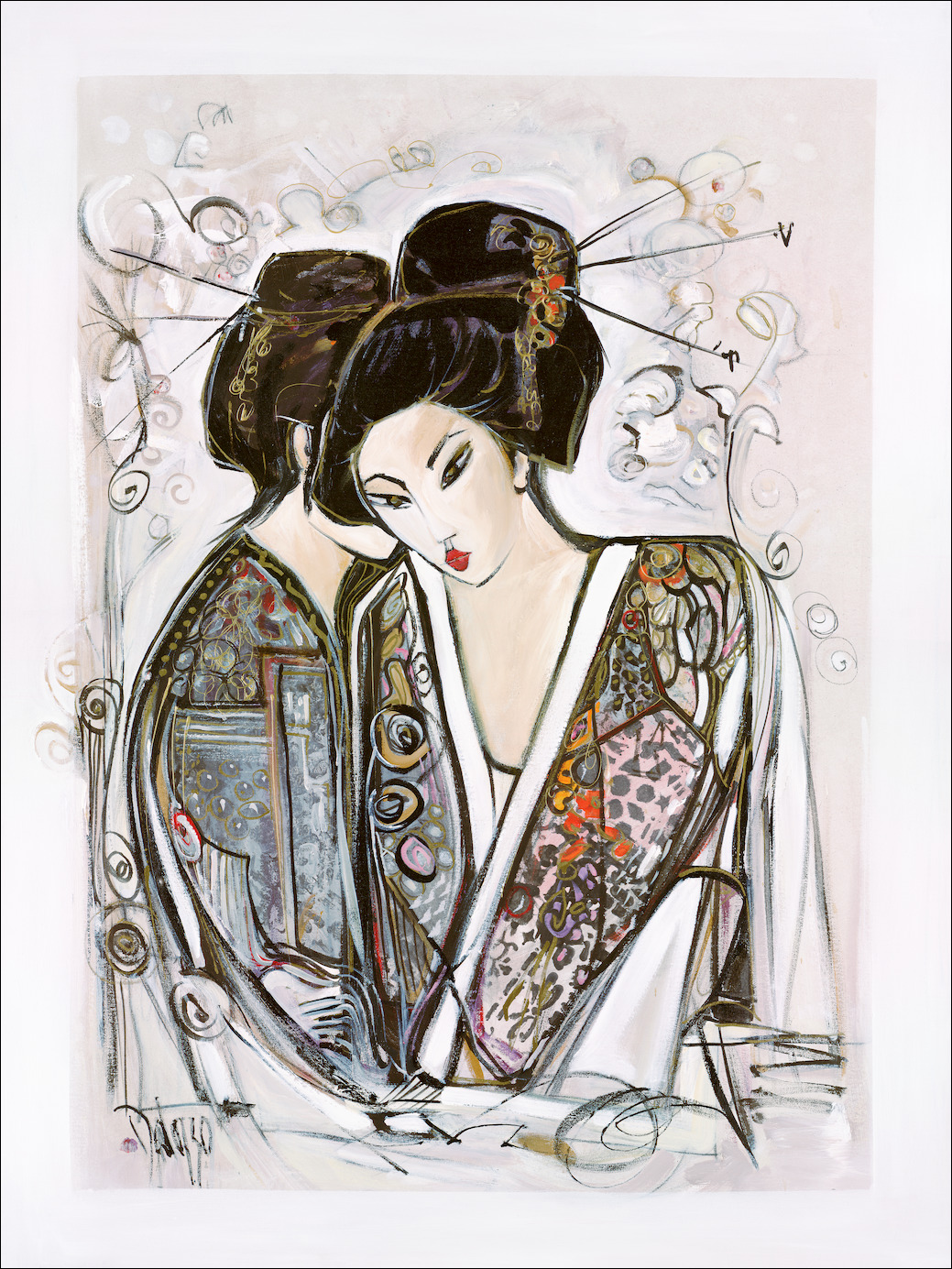 Geisha Girls Figure Canvas Print "Geisha Reflection" by Lucette Dalozzo