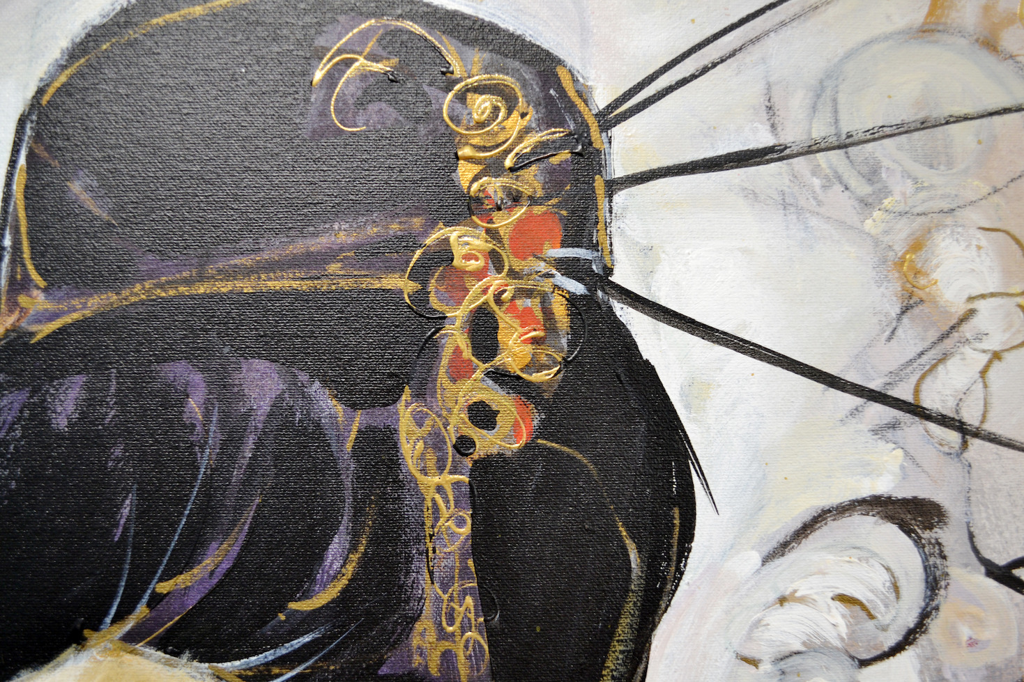 Close Up Detail 2 Of Mixed Media Painting "Geisha Reflection" By Lucette Dalozzo