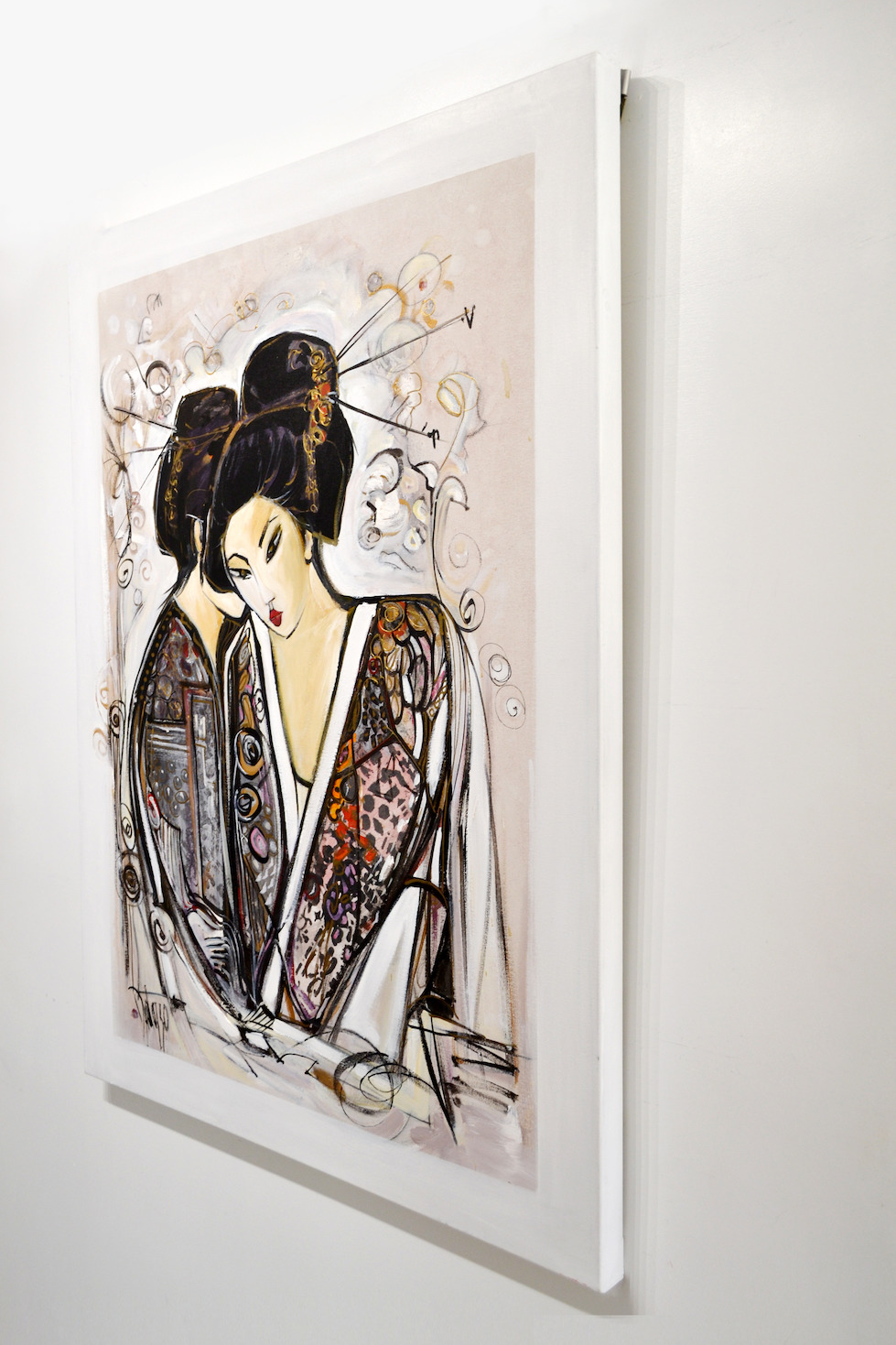 Side View Of Figure Painting "Geisha Reflection" By Lucette Dalozzo