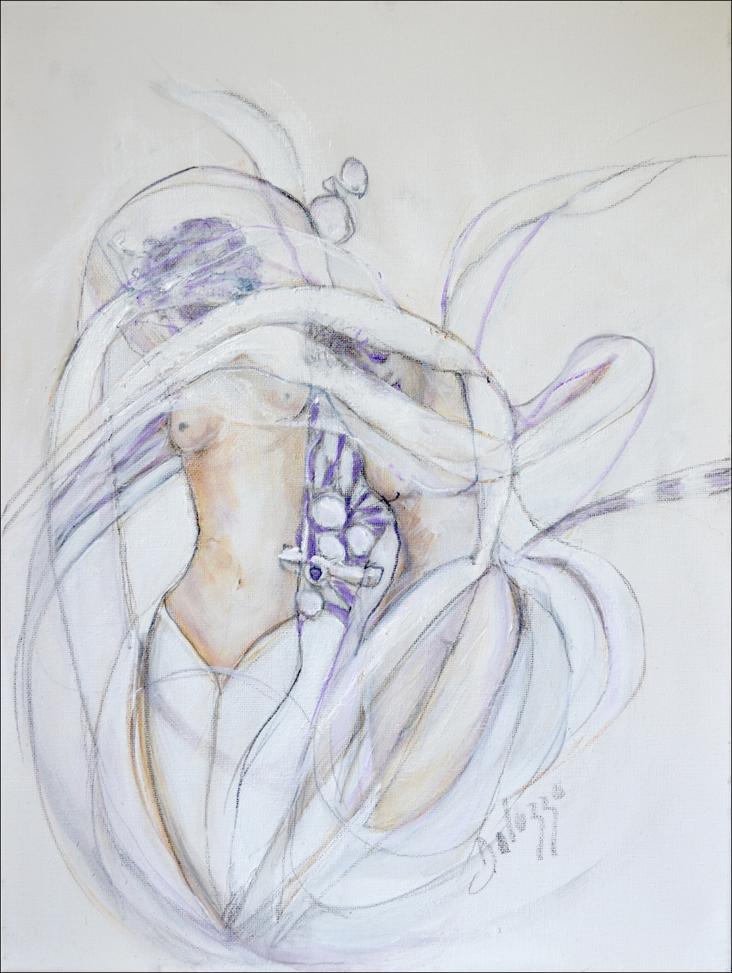 Sensuality Nude "Girls in Mouvement" Original Artwork by Lucette Dalozzo