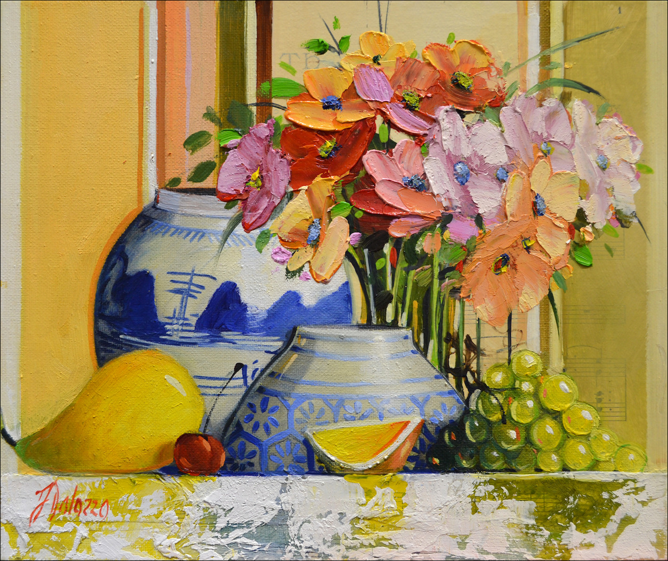 Symphony Still Life "Grapes with China Vase" Original Artwork by Judith Dalozzo